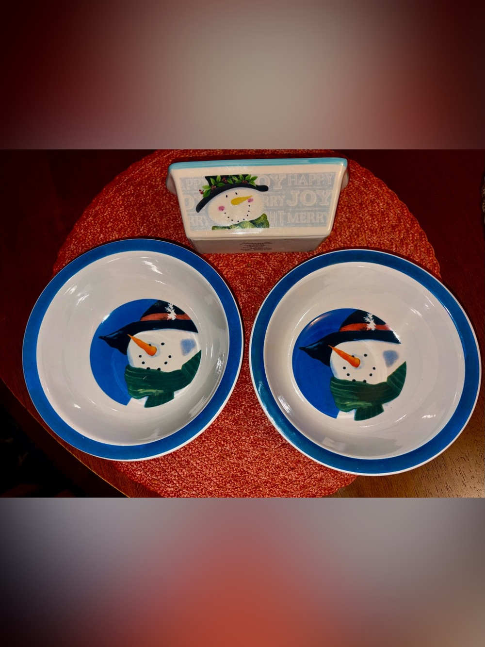 NANTUCKET Holiday Snowman Ceramic Serving Bowl Set & Mini Loaf Pan